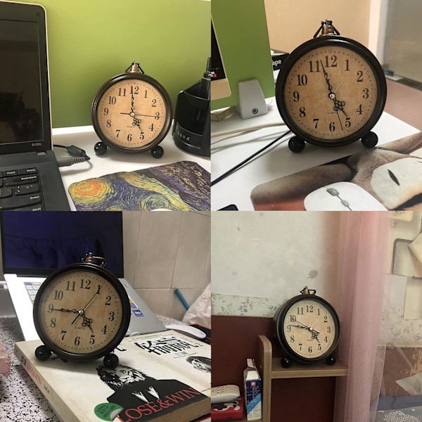 5 tommers retro analog alarmklokke, Baery-drevet stille ikke-tikkende liten klokke for nattbord, skrivebord, soverom, stue, gaveklokke arabisk arabisk