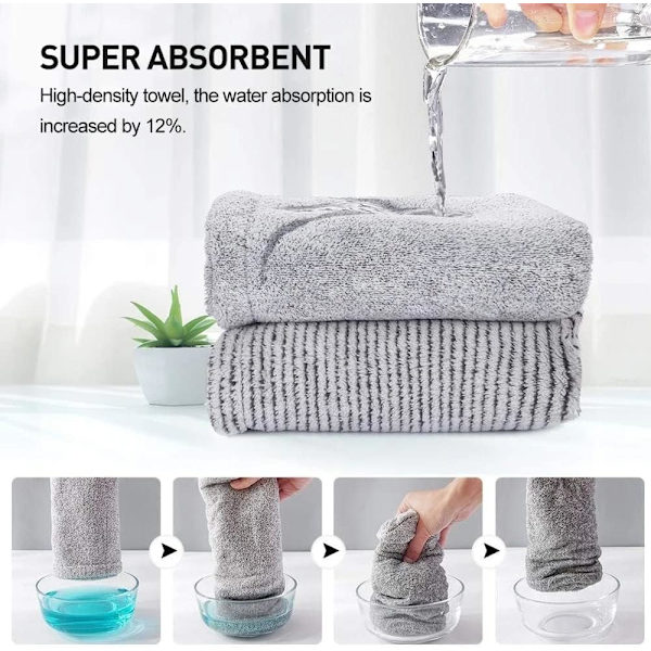 Superabsorberande mikrofiberhårhandduk 2-pack (grå och randig)