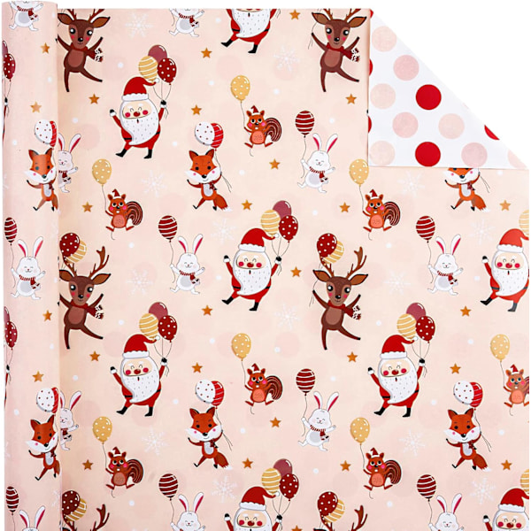 Reversibel julegavepapir - Minirulle - 17 tommer x 33 fod - Rød og