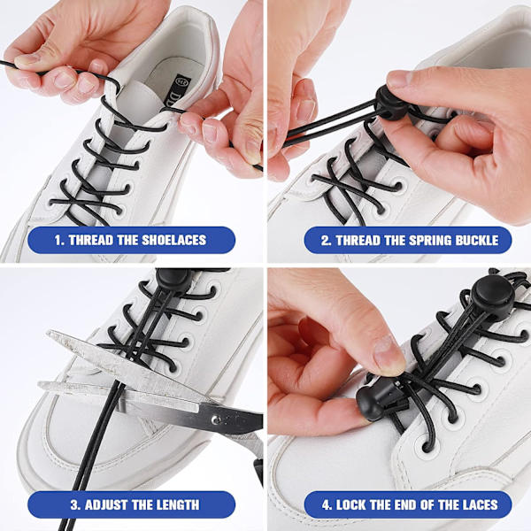 3 par elastiske snørebånd uden snøring - Universal stretch snørebånd uden snøring til sneakers