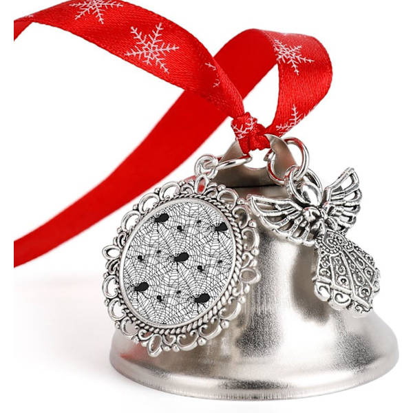 Spindelväv Spöklika spindlar Silverklocka Prydnad Julgransklockor med rött snöre Metall Xmas Hängande dekorationer för semesterfest  Vingklocka