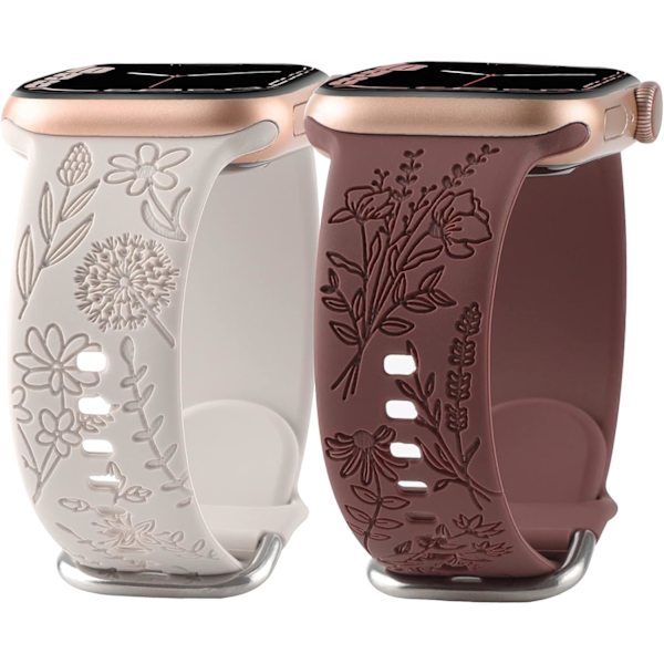 Blomstergraveret silikonebånd, der er kompatibelt med Apple Watch