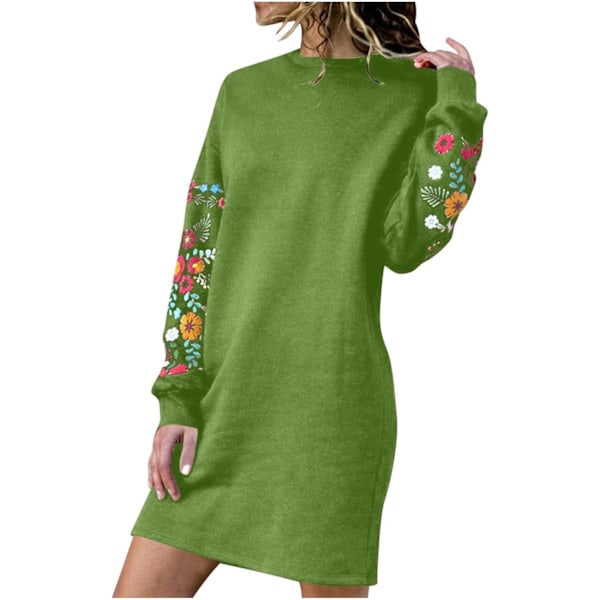 Jumper Kjole Tilbud - Casual Langærmet Blomsterbroderi, Plus Størrelse