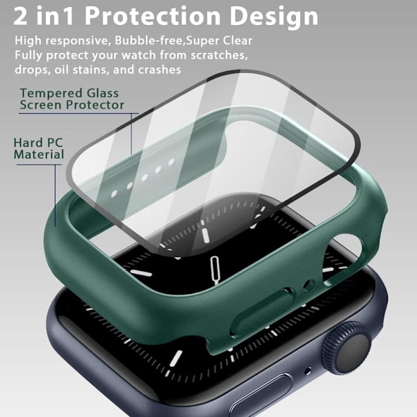 Kompatibel med Apple Watch Series 7 41mm, etui med hærdet glas