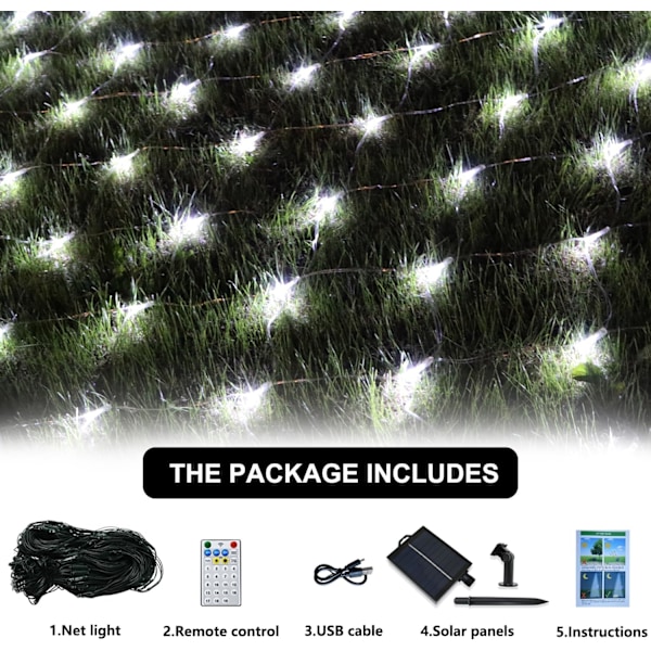 Solcelle Net Lights Udendørs Mesh Lights Hvid, 192 LED Net Lights Jul, Vandtæt 19 Tilstande Timer Træ Wrap Lights til Hegn, Have, Gård,