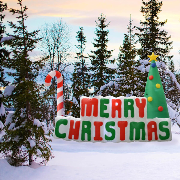 Uppblåsbar juldekoration för utomhusbruk, belyst skylt med texten \"Merry Christmas\"