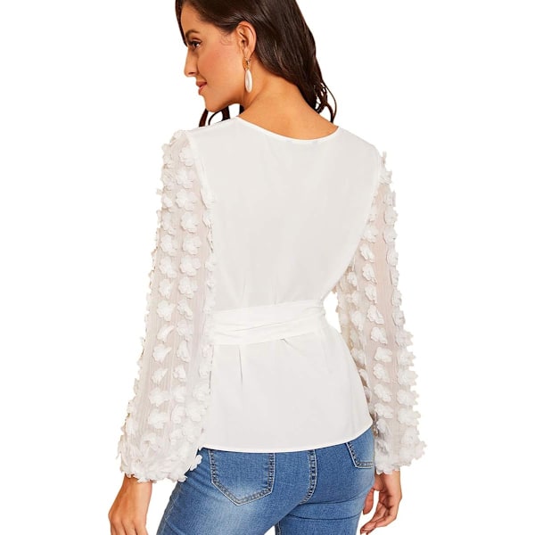 Kvinners Mesh Brodert Blomster Erme Selvbåndet Bluse Topp