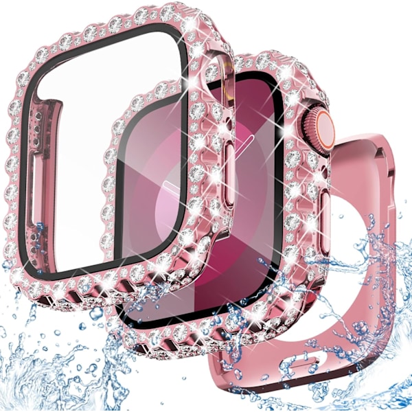 2-in-1 vedenpitävä bling-kotelo 40 mm Apple Watch -näytönsuojalle SE-sarja 6 5 4, pitsinen täysi glitter-timantti-strassi-puskuri-etukansi iWatchille