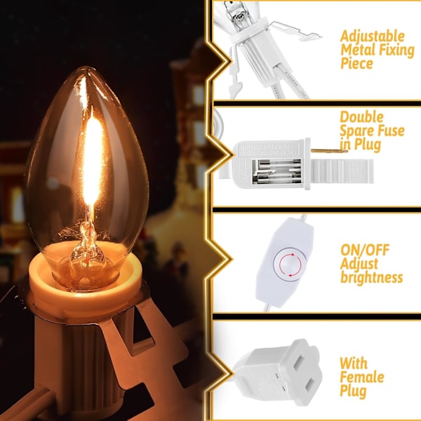 2-pack julbyhustillbehör sladdlampor, 6 LED C7 Halloween pumpa sladdlampor ersättning för Dept 56 blåst form ljuskit