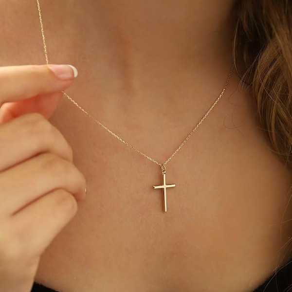 14K Gullbelagt Kors Halskjede - Lagdelt Sideveis Korsanheng - Elegant Motesmykke Gave til Kvinner