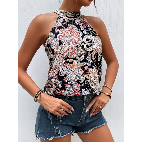 Kvinners Halterneck Ermeløs Tank Top Blomstermønster Bånd Bak Halterneck Top