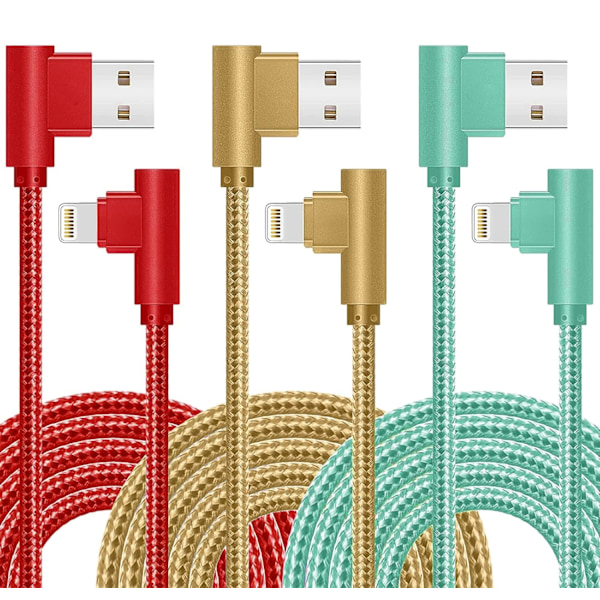 iPhone-lader, [Apple MFi-sertifisert] 3-pakning 6 fot 90 graders iPhone