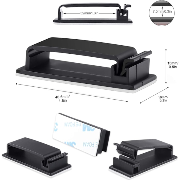 Organizer (50-pakning), selvklebende kabelklemmer
