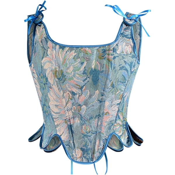 Kvinder Court Vintage Blomster Print Vest Sexet Korset Y2K Snørebånd Fishbone Push Up