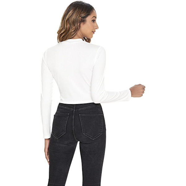 Kvinnors Mock Neck Långärmad Ribbstickad Slim Fitted Crop