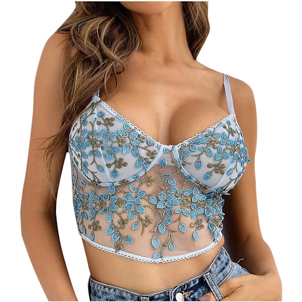 Kvinners Sexy Bustier Push Up Crop Tops Blonder Blomsterutskjæringer Ermeløs Korsett