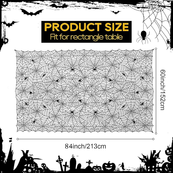 Halloween blonderduk, Spierweb-bordduk, svart blonderduk, skummel bordduk, rektangulære bordfester, gotisk skummel natt