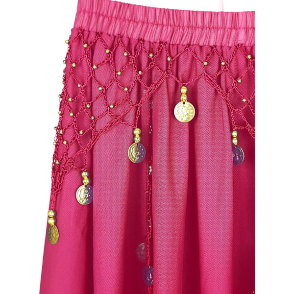Kvinners magedans-kjolesett mage tyll flare ermet topp med chiffon danseskjørt hot rosa en størrelse hot rosa en størrelse