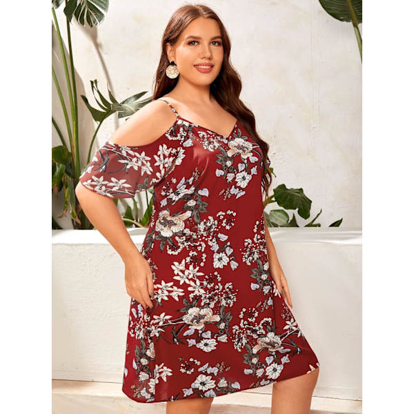 Kvinnors Plus Size Boho Blommig Kallt Axel Kortärmad A-linje Sommarklänning