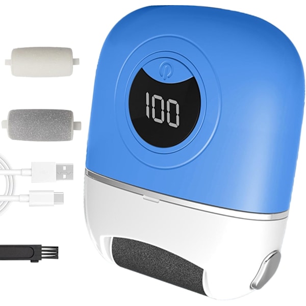 2024 Ny USB Uppladdningsbar Elektrisk Fotfil - Hälpolerare med Digital Display, 3 Slipande Huvuden & 2 Hastigheter (Blå)