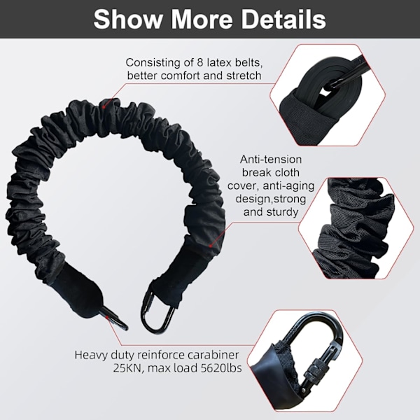 Bungee Fitness Crd, Ny Bättre Stretch Sen Yga Bungee Tillbehör för Bungee Fitness Utrustning, Heavy Duty Resistance Rpe,Bungee Träning Svart