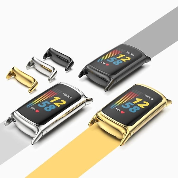 För Fitbit Charge5 Mijobs Tpu + Läderklockarmband OHN Black-Gold