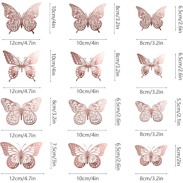 Rosegull Butterfly Cupcake Toppers (48PCS) - Festtårtdekorasjoner