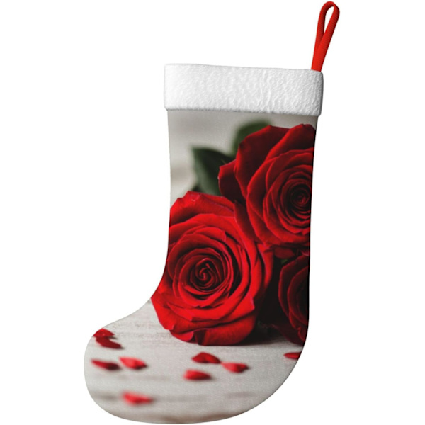 Julepynt Strømper med Rose - Holdbare, Farverige og Sjove Festlige Dekorationer - Jule Strømpe Pejs Ornamenter Jule Socke Gave Slik B