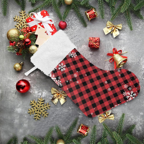 Julklapp, personliga julklappsstrumpor 2-pack Jul Snö Röd Buffel Rutig 45,7 cm Julstrumpor Hängande Ornament Eldstad f