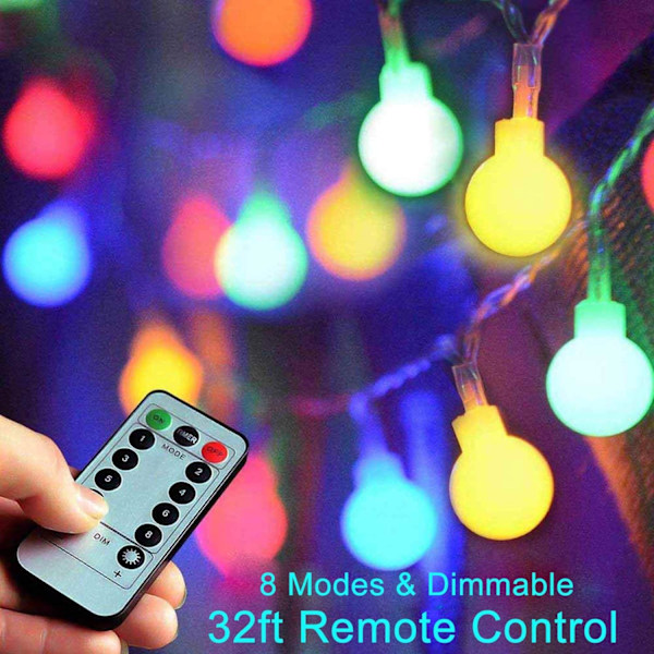 Batteridrevet USB 2 i 1 lyslenke - 40ft 100 LED globe lyslenke med timer og minnefunksjon og 8 moduser lyslenke for jul