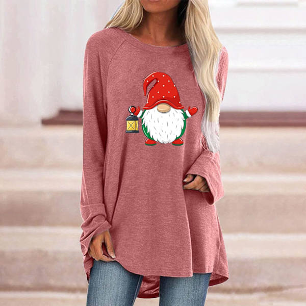 Juletrøjer til kvinder. Dame Elk Graphic Print Langærmede T-shirts