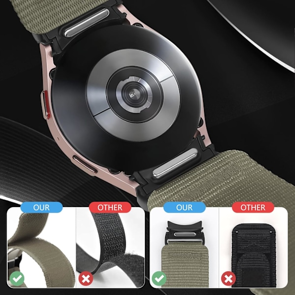 Robust nylonband för Galaxy Watch 6 Classic 47mm 43mm/5 Pro 45mm/Watch 7 6 5 4 FE 44mm 40mm/4 Classic 46 42mm, One Click-fäste, 20mm utan mellanrum
