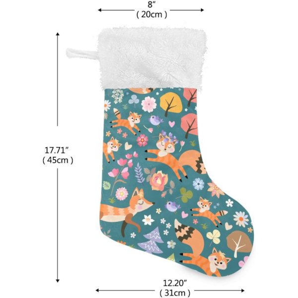 Jule-Strømpe, Personlige Jule-Strømper 2-pakning Ræv Skovdyr Blomster 45,7 cm Jule-Strømper Hængende Ornament Pejs til Trædekoration