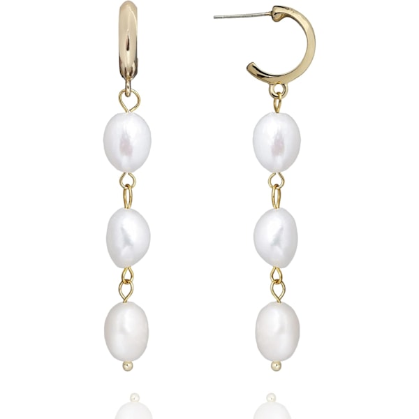 Pearl Dangle Drop Earrings for Women. Long White Pearl with Sterling