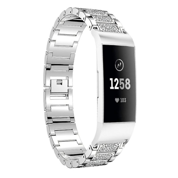 Diamantbesat Solid Rustfrit Stål Urrem Til Fitbit Charge 3 SYW Silver