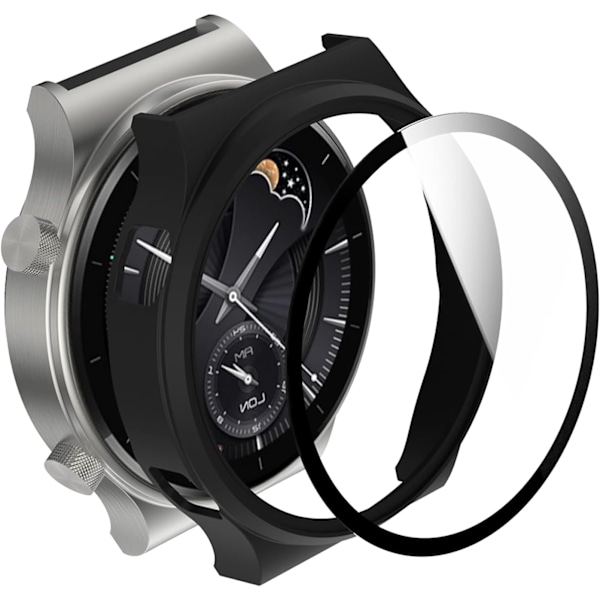 Smartwatch Fuld Dækning PC Beskyttelsesetui med Hærdet Glas Skærmbeskytter til Huawei Watch GT2 Pro, Blød og Holdbar (PC Sort)