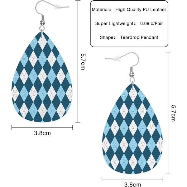 Diamant Fashion Lær Tåre Øredobber Blå Hvit Diamant Geometriske Striper
