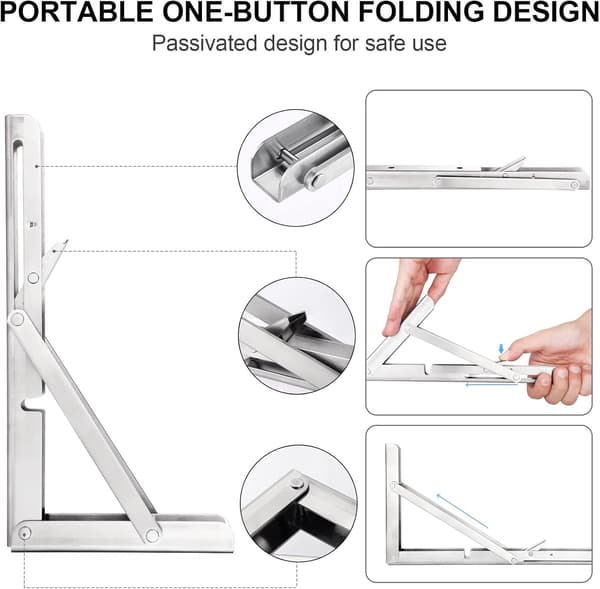 Foldbart konsol 250 mm, 2 stk. Foldbare hyldeknægte, hyldestøtte i rustfrit stål, foldbart bord til væg, hjørnehyldestøtte, foldbart hjørne,