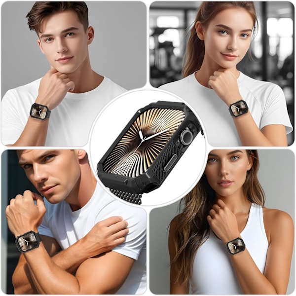 2-pakka Apple Watch Series 10 46mm -kotelo, [Ei lasia] [Hiilikuitu] Ontto reunasuojaus TPU-puskurikotelo - Musta+Musta Musta+Musta 4
