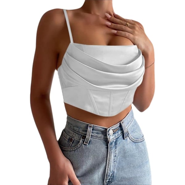 Women's Sexy Bustier Corset Top Strap Cowl Neck Boned Zip Back Crop Cami