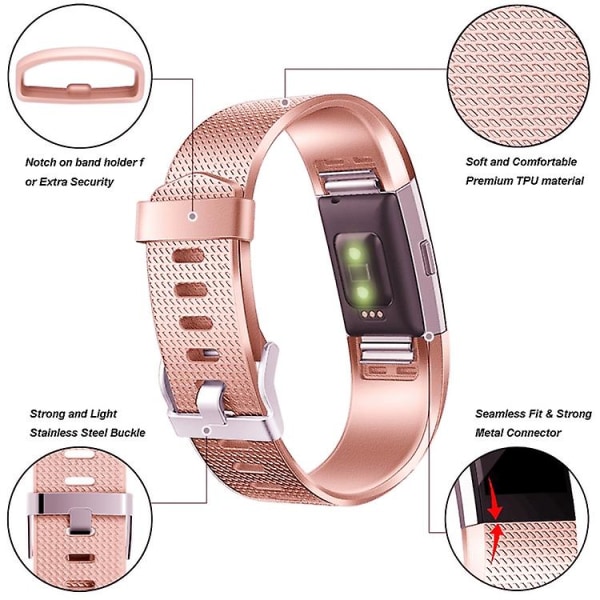 För Fitbit Charge 2 Rutig Metall Armband DFC Rose Gold