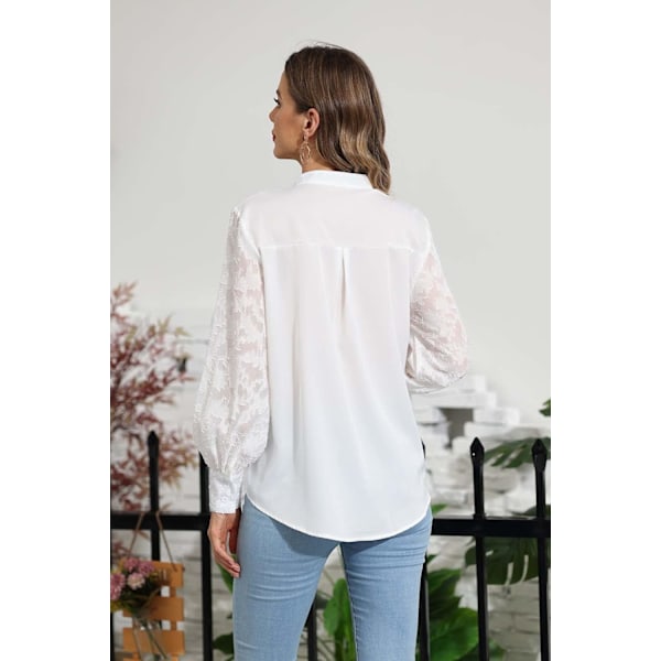 Kvinners blonder lang ermet bluse V-hals casual løs skjorte topper