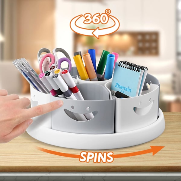 rt Supply Storge nd Orgnizer - 30° Spinning n Holder nd ncil/Mrker Orgnizer Cddy for Desk for Office, Clssroom - Kids Crft Gray