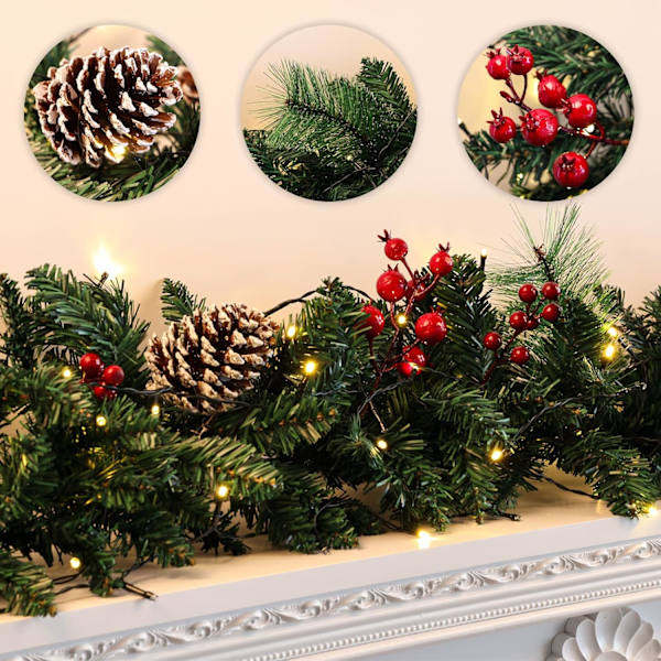 9 fot julegirlander med 50 varmhvite LED-lys Uopplyst juledekor