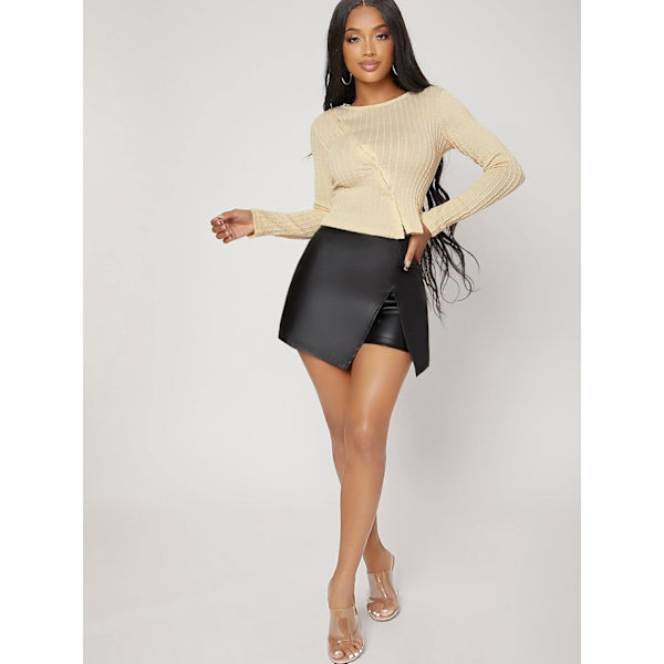 Kvinde Kontrast Bindende Knude Side Mid Waist Asymmetrisk Nederdel Shorts