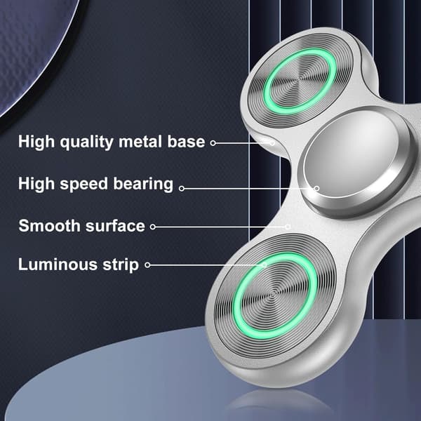 Metal Fidget Spinner - 4-8 Minutters Spin - Selvlysende og Fluorescerende - Stresslindring (Sølv)