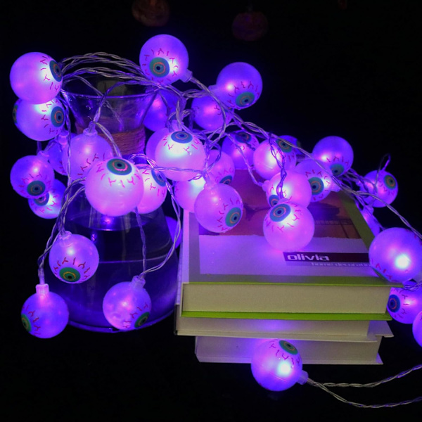 Halloween-lyslenke 10,8 fot 20 LED-lys batteridrevet Halloween-øyelys lilla lys grønt øye Halloween-lys med 8 moduser for innendørs