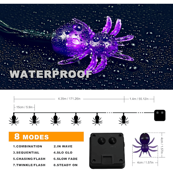 Halloween Dekoration Edderkop Streng Lys, Sol Streng Lys, 2PACK 20ft 30 LED Udendørs Dekorative Lys til Terrasse, Have, Port, Gård, Halloween