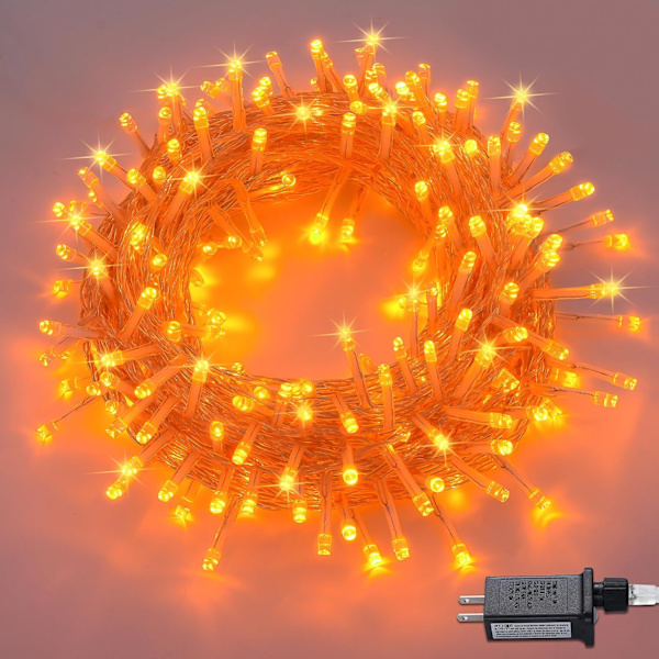 Orange Halloween-lys til udendørs brug - 200 LED-lyskæde til indendørs brug, 8 tilstande, 66ft udvidelige Twinkle-lys til stikkontakt til Thanksgiving Carnival Patio