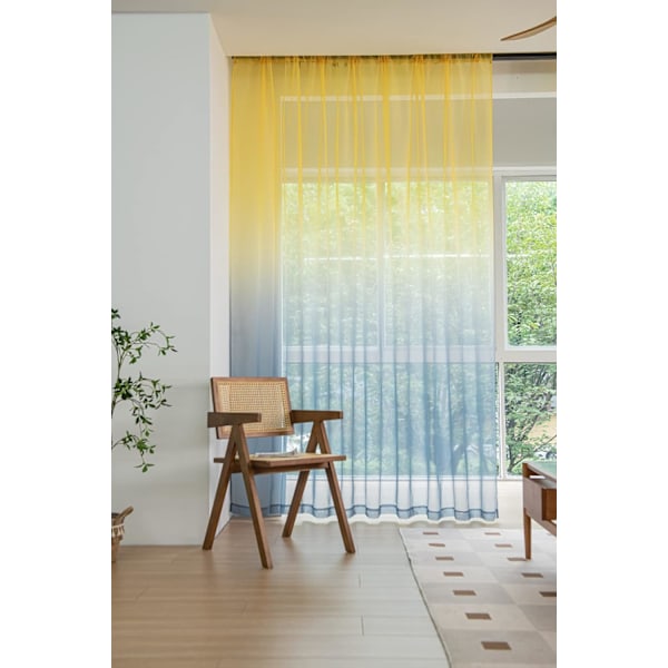 Vindue Gradient Farve Tynde Gardiner 259 cm Længde 2 Stykker Tynde Gardiner Paneler Basis Stangsæt til Soveværelse Stue Børneværelse Køkken Terrasse